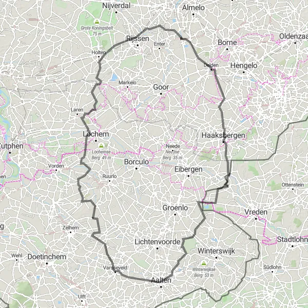 Miniatuurkaart van de fietsinspiratie "Wegroute langs Rijssen en Haaksbergen" in Gelderland, Netherlands. Gemaakt door de Tarmacs.app fietsrouteplanner