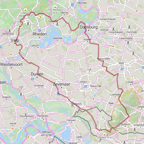 Map miniature of "Velp Gravel Loop" cycling inspiration in Gelderland, Netherlands. Generated by Tarmacs.app cycling route planner