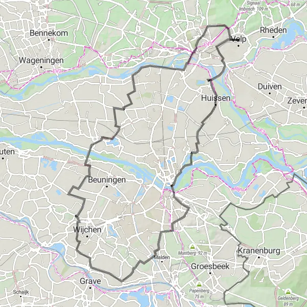 Map miniature of "Road and Nature" cycling inspiration in Gelderland, Netherlands. Generated by Tarmacs.app cycling route planner