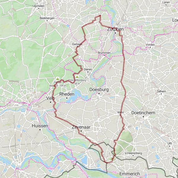 Map miniature of "Voorst and Surrounding Villages" cycling inspiration in Gelderland, Netherlands. Generated by Tarmacs.app cycling route planner