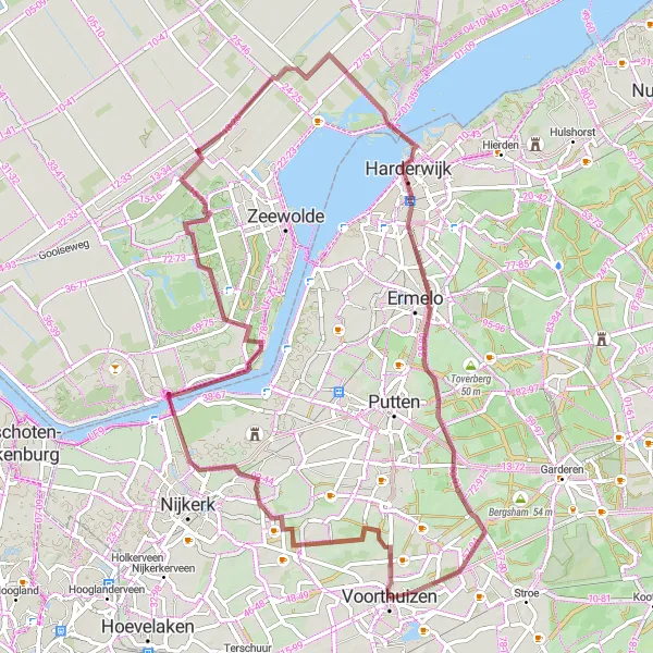 Map miniature of "Voorthuizen to Boeschoten" cycling inspiration in Gelderland, Netherlands. Generated by Tarmacs.app cycling route planner