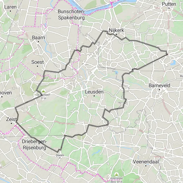 Map miniature of "Maarn and Huis ter Heide" cycling inspiration in Gelderland, Netherlands. Generated by Tarmacs.app cycling route planner