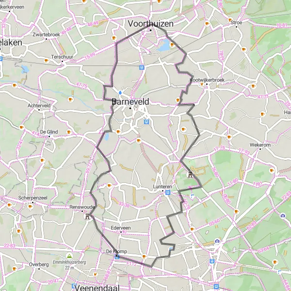 Miniatuurkaart van de fietsinspiratie "Rondrit Voorthuizen - De Klomp" in Gelderland, Netherlands. Gemaakt door de Tarmacs.app fietsrouteplanner