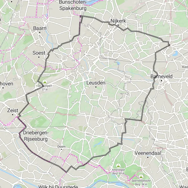 Map miniature of "Voorthuizen to Holk" cycling inspiration in Gelderland, Netherlands. Generated by Tarmacs.app cycling route planner