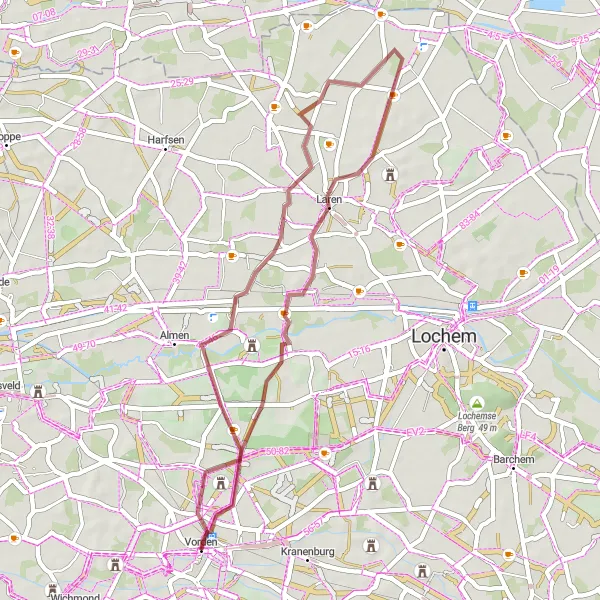 Miniatuurkaart van de fietsinspiratie "Gravelroute Vorden - Laren" in Gelderland, Netherlands. Gemaakt door de Tarmacs.app fietsrouteplanner