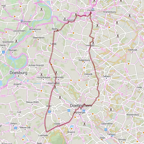 Miniatuurkaart van de fietsinspiratie "Gravelroute Vorden - Halverwege Pieterpad" in Gelderland, Netherlands. Gemaakt door de Tarmacs.app fietsrouteplanner