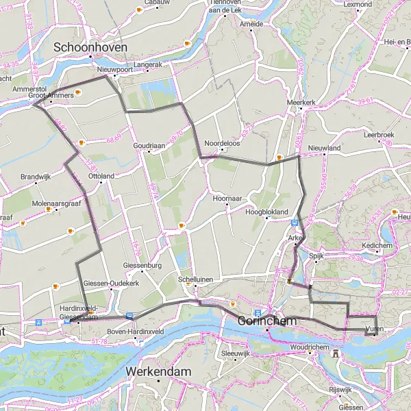 Miniatuurkaart van de fietsinspiratie "Roadtrip van Vuren naar Arkel" in Gelderland, Netherlands. Gemaakt door de Tarmacs.app fietsrouteplanner