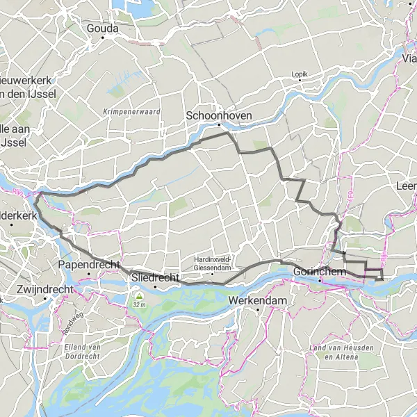 Miniatuurkaart van de fietsinspiratie "Rivieren en Molens Route" in Gelderland, Netherlands. Gemaakt door de Tarmacs.app fietsrouteplanner