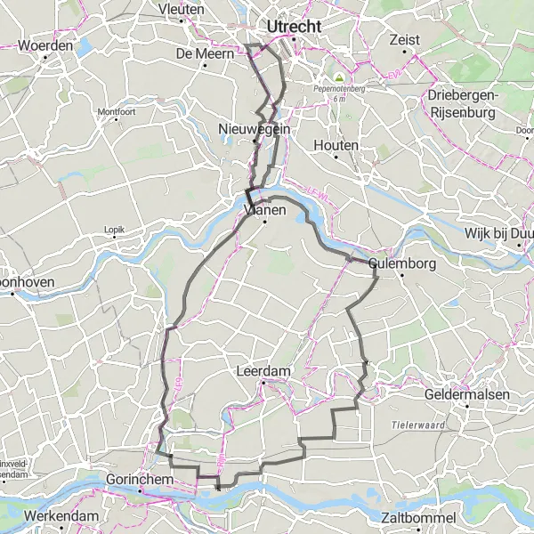 Map miniature of "Vuren - Arkel - Huis Oudegein - Rijnhuizen - Everdingen - Beesd Loop" cycling inspiration in Gelderland, Netherlands. Generated by Tarmacs.app cycling route planner