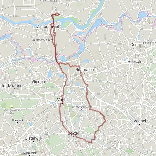 Map miniature of "Off-the-Beaten-Path Gravel Adventure" cycling inspiration in Gelderland, Netherlands. Generated by Tarmacs.app cycling route planner