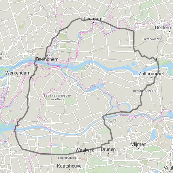 Miniatuurkaart van de fietsinspiratie "Historische dorpen en waterrijk landschap" in Gelderland, Netherlands. Gemaakt door de Tarmacs.app fietsrouteplanner