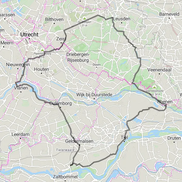 Map miniature of "Waardenburg Loop" cycling inspiration in Gelderland, Netherlands. Generated by Tarmacs.app cycling route planner