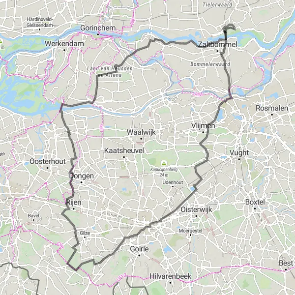 Map miniature of "Gelderland Landscapes" cycling inspiration in Gelderland, Netherlands. Generated by Tarmacs.app cycling route planner