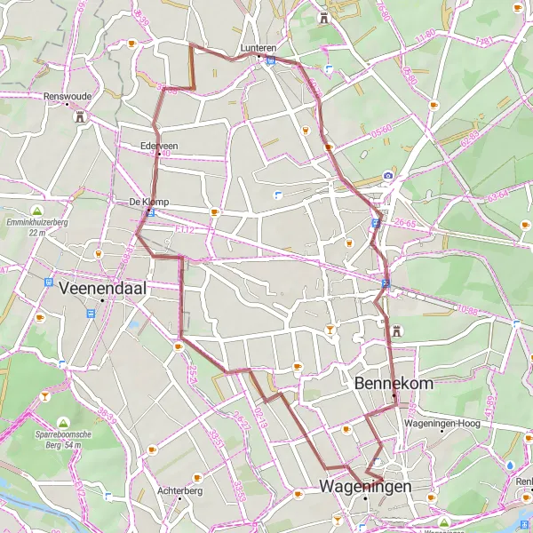 Map miniature of "De Klomp Gravel Route" cycling inspiration in Gelderland, Netherlands. Generated by Tarmacs.app cycling route planner