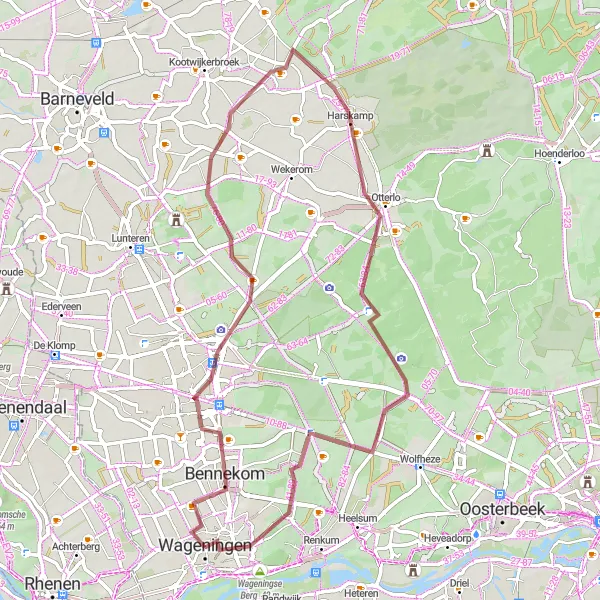 Map miniature of "Gravel Adventure: Nature Discovery" cycling inspiration in Gelderland, Netherlands. Generated by Tarmacs.app cycling route planner