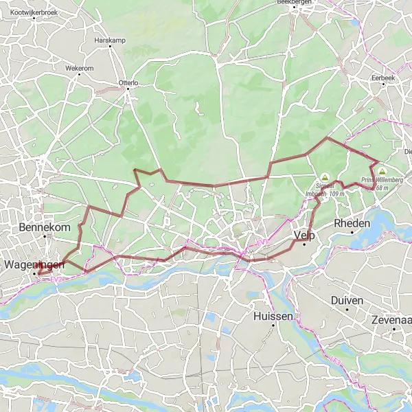 Miniatuurkaart van de fietsinspiratie "Graveltocht door de Veluwe en Rijn" in Gelderland, Netherlands. Gemaakt door de Tarmacs.app fietsrouteplanner