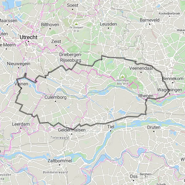 Map miniature of "Grebbeberg Road Adventure" cycling inspiration in Gelderland, Netherlands. Generated by Tarmacs.app cycling route planner