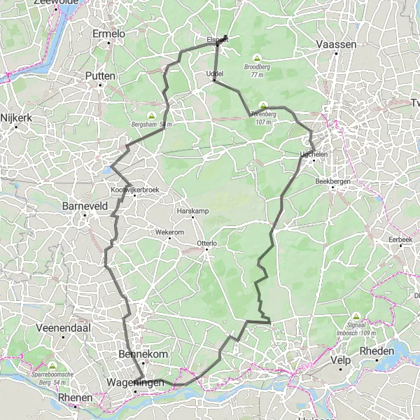 Map miniature of "Enchanting Elspeet Road Trip" cycling inspiration in Gelderland, Netherlands. Generated by Tarmacs.app cycling route planner