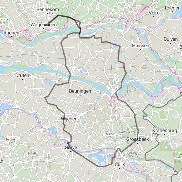 Map miniature of "Historical and Hilltops Delight" cycling inspiration in Gelderland, Netherlands. Generated by Tarmacs.app cycling route planner