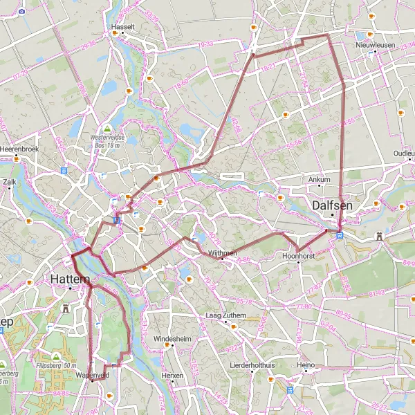 Map miniature of "The Hidden Gems of Wapenveld" cycling inspiration in Gelderland, Netherlands. Generated by Tarmacs.app cycling route planner