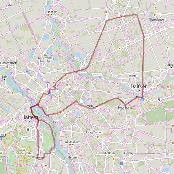Map miniature of "Gravel Adventure near Wapenveld" cycling inspiration in Gelderland, Netherlands. Generated by Tarmacs.app cycling route planner