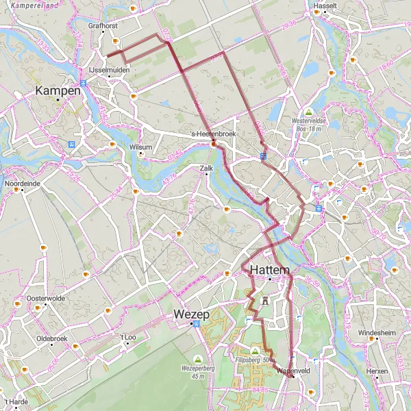 Map miniature of "The Scenic Beauty of Katerveer" cycling inspiration in Gelderland, Netherlands. Generated by Tarmacs.app cycling route planner