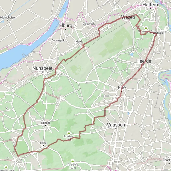 Miniatuurkaart van de fietsinspiratie "Uitdagende rit naar Staverden en Neerlands Bergje" in Gelderland, Netherlands. Gemaakt door de Tarmacs.app fietsrouteplanner