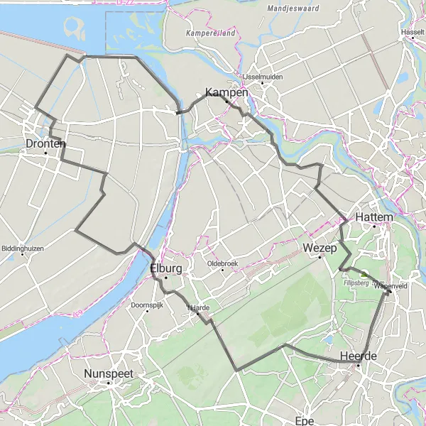 Map miniature of "The Road to Heavenly Heerde" cycling inspiration in Gelderland, Netherlands. Generated by Tarmacs.app cycling route planner