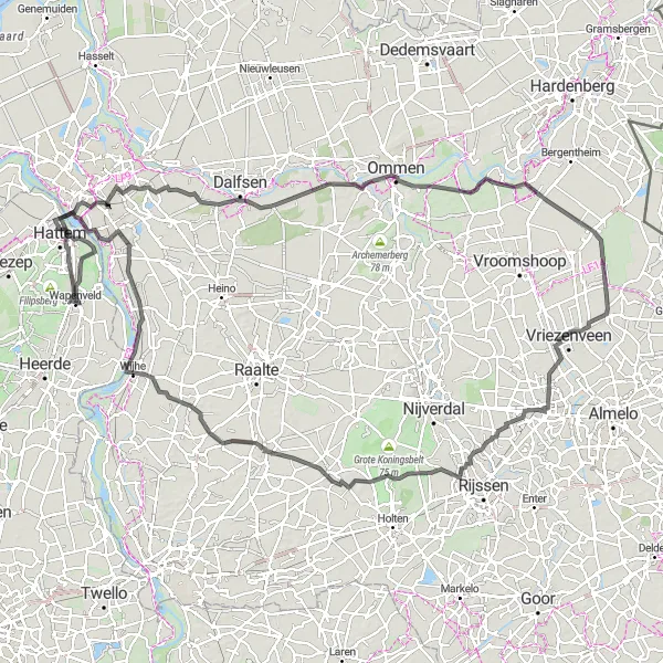 Miniatuurkaart van de fietsinspiratie "Historische route door Overijssel" in Gelderland, Netherlands. Gemaakt door de Tarmacs.app fietsrouteplanner