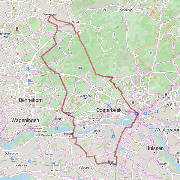 Map miniature of "Exploring the Veluwe" cycling inspiration in Gelderland, Netherlands. Generated by Tarmacs.app cycling route planner