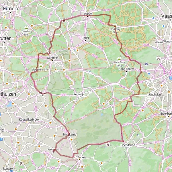 Miniatuurkaart van de fietsinspiratie "Gravelroute door de Veluwe" in Gelderland, Netherlands. Gemaakt door de Tarmacs.app fietsrouteplanner