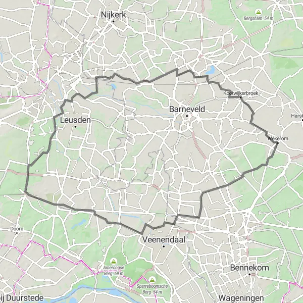 Map miniature of "Scenic Road Cycling Adventure around Wekerom" cycling inspiration in Gelderland, Netherlands. Generated by Tarmacs.app cycling route planner
