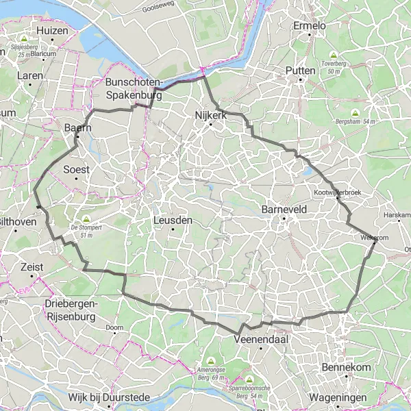 Map miniature of "Exploring Utrechtse Heuvelrug" cycling inspiration in Gelderland, Netherlands. Generated by Tarmacs.app cycling route planner
