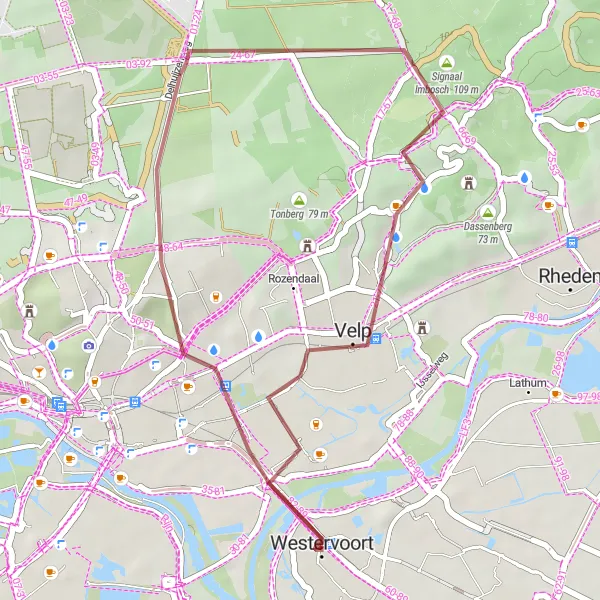 Map miniature of "Presikhaaf Gravel Loop" cycling inspiration in Gelderland, Netherlands. Generated by Tarmacs.app cycling route planner