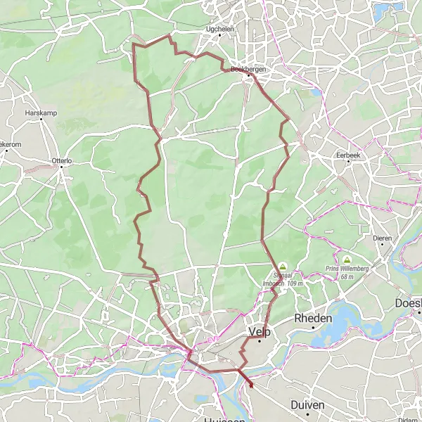Map miniature of "Arnhem Adventure Gravel Ride" cycling inspiration in Gelderland, Netherlands. Generated by Tarmacs.app cycling route planner