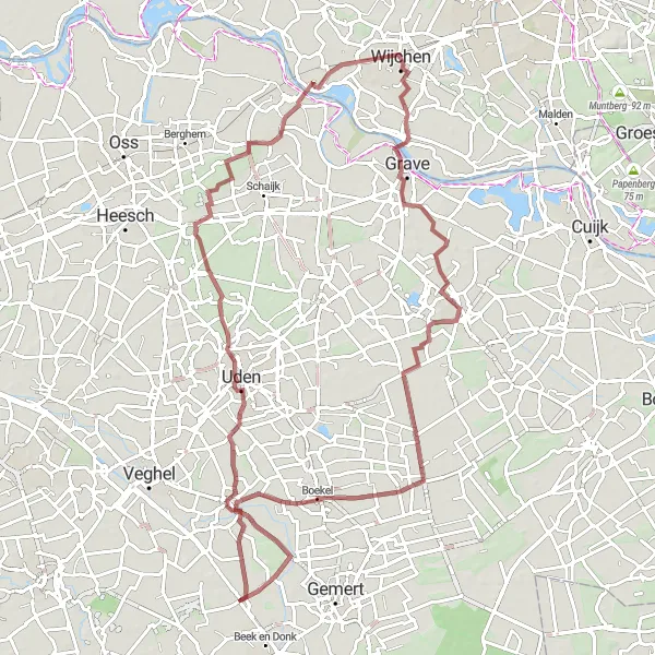 Map miniature of "Gravel Excursion through Picturesque Villages" cycling inspiration in Gelderland, Netherlands. Generated by Tarmacs.app cycling route planner