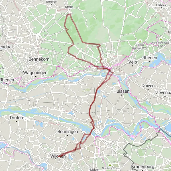 Miniatuurkaart van de fietsinspiratie "Gravelroute rond Wijchen en omgeving" in Gelderland, Netherlands. Gemaakt door de Tarmacs.app fietsrouteplanner