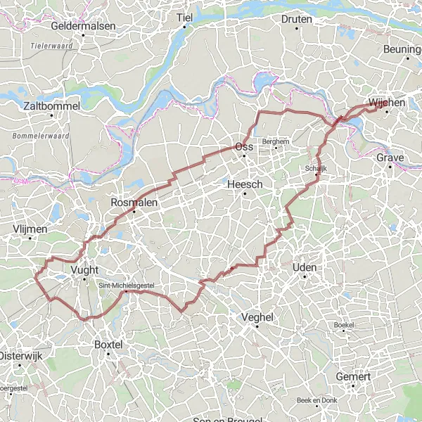 Map miniature of "Wijchen Nature Trail" cycling inspiration in Gelderland, Netherlands. Generated by Tarmacs.app cycling route planner