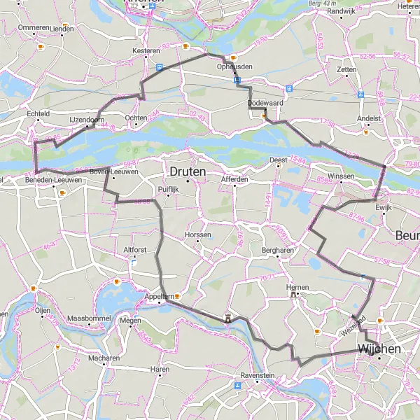 Map miniature of "Kasteel Batenburg Loop" cycling inspiration in Gelderland, Netherlands. Generated by Tarmacs.app cycling route planner