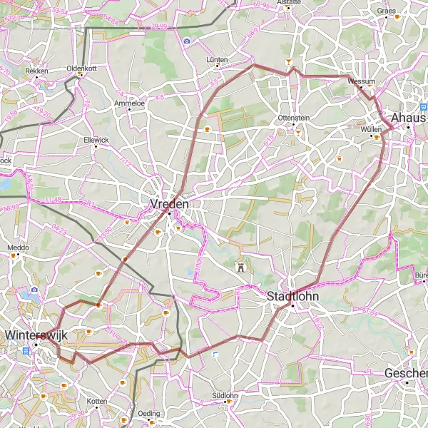 Map miniature of "Winterswijk - Ratum Loop" cycling inspiration in Gelderland, Netherlands. Generated by Tarmacs.app cycling route planner