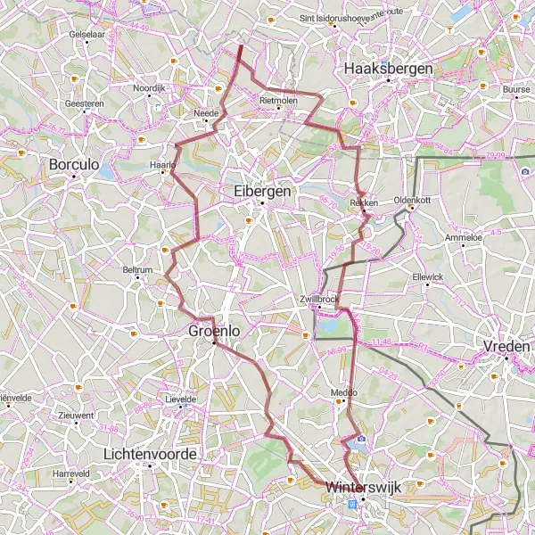 Map miniature of "Winterswijk - Sevinkmolen Loop" cycling inspiration in Gelderland, Netherlands. Generated by Tarmacs.app cycling route planner