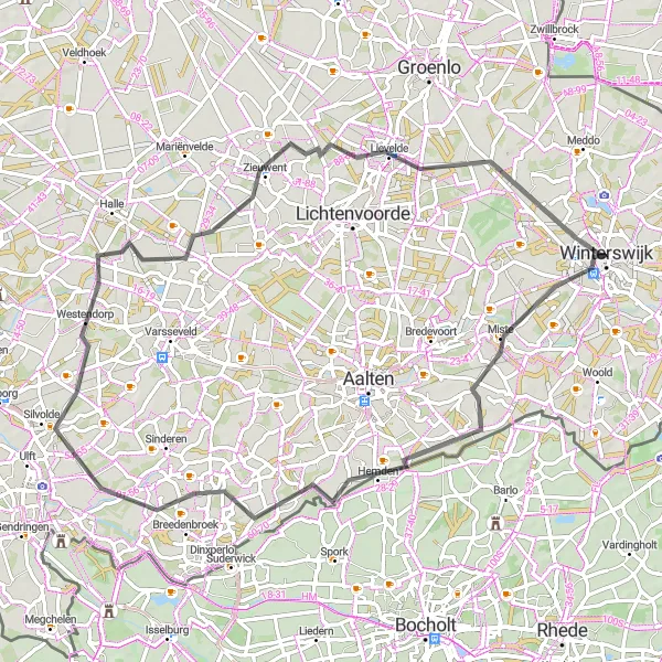 Miniatuurkaart van de fietsinspiratie "Winterswijk - Zieuwent Fietsroute" in Gelderland, Netherlands. Gemaakt door de Tarmacs.app fietsrouteplanner