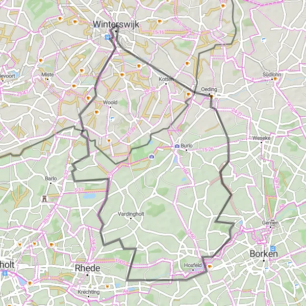Miniatuurkaart van de fietsinspiratie "Wegroute van Winterswijk naar Gemenwirthe" in Gelderland, Netherlands. Gemaakt door de Tarmacs.app fietsrouteplanner
