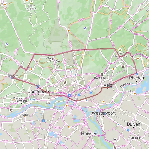 Map miniature of "Scenic Gravel Tour - Wolfheze to Velp" cycling inspiration in Gelderland, Netherlands. Generated by Tarmacs.app cycling route planner