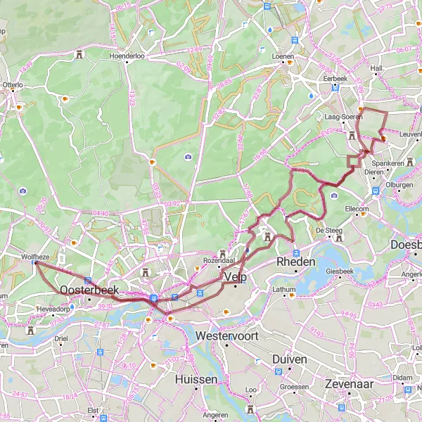 Miniatuurkaart van de fietsinspiratie "Uitdagende gravelroute naar Zilverberg" in Gelderland, Netherlands. Gemaakt door de Tarmacs.app fietsrouteplanner