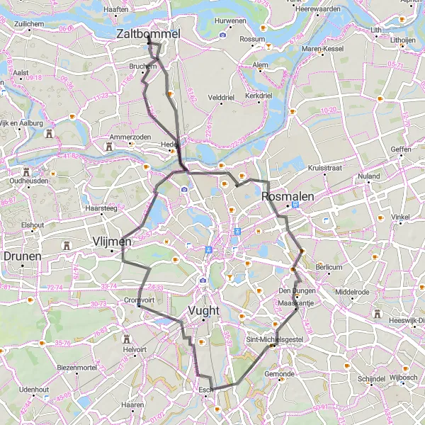 Map miniature of "Picturesque Ride to Zaltbommel" cycling inspiration in Gelderland, Netherlands. Generated by Tarmacs.app cycling route planner