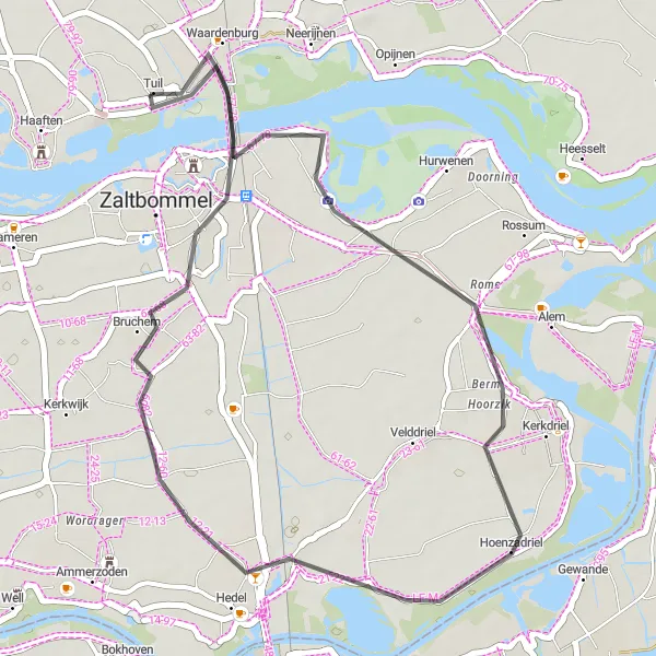 Map miniature of "Zaltbommel Uitkijktoren Route" cycling inspiration in Gelderland, Netherlands. Generated by Tarmacs.app cycling route planner