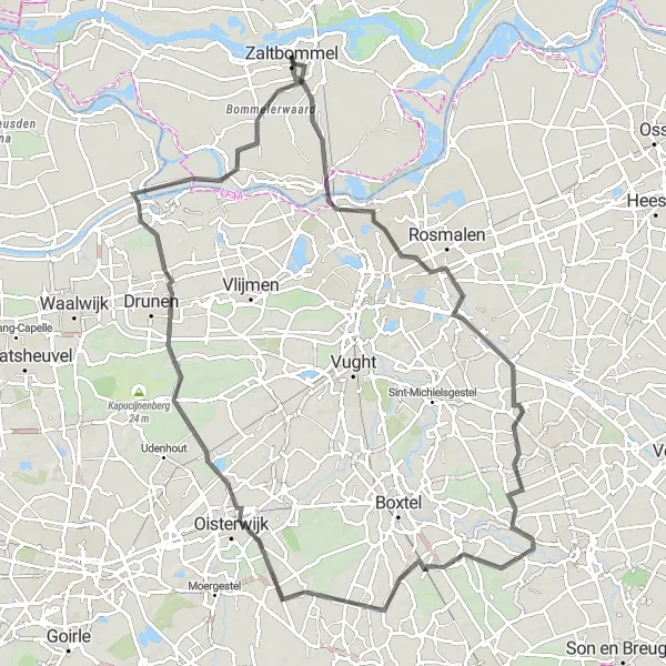 Miniatuurkaart van de fietsinspiratie "Rivierentocht van Leerdam naar Zaltbommel" in Gelderland, Netherlands. Gemaakt door de Tarmacs.app fietsrouteplanner