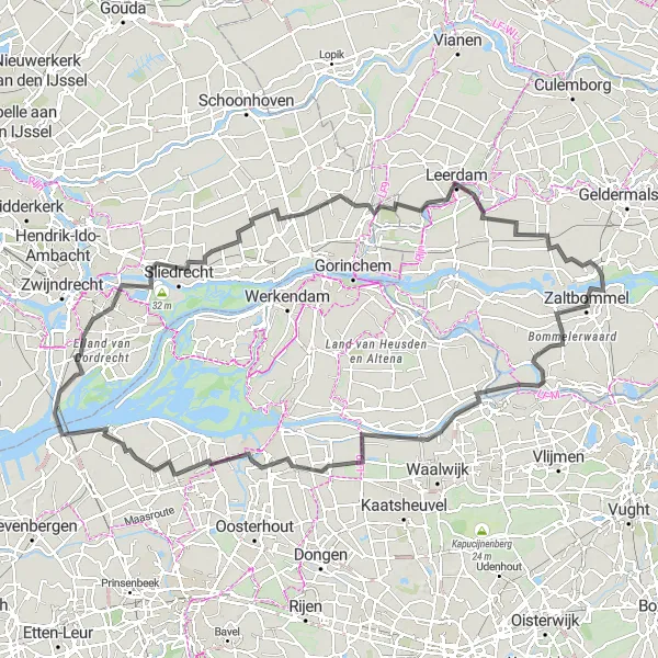 Map miniature of "Scenic Ride through the Heart of South Holland" cycling inspiration in Gelderland, Netherlands. Generated by Tarmacs.app cycling route planner
