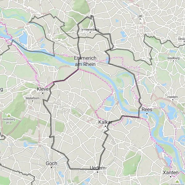 Map miniature of "Mengelenberg to Montferland" cycling inspiration in Gelderland, Netherlands. Generated by Tarmacs.app cycling route planner